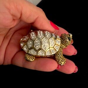 Hinged Turtle Trinket Box with Crystals